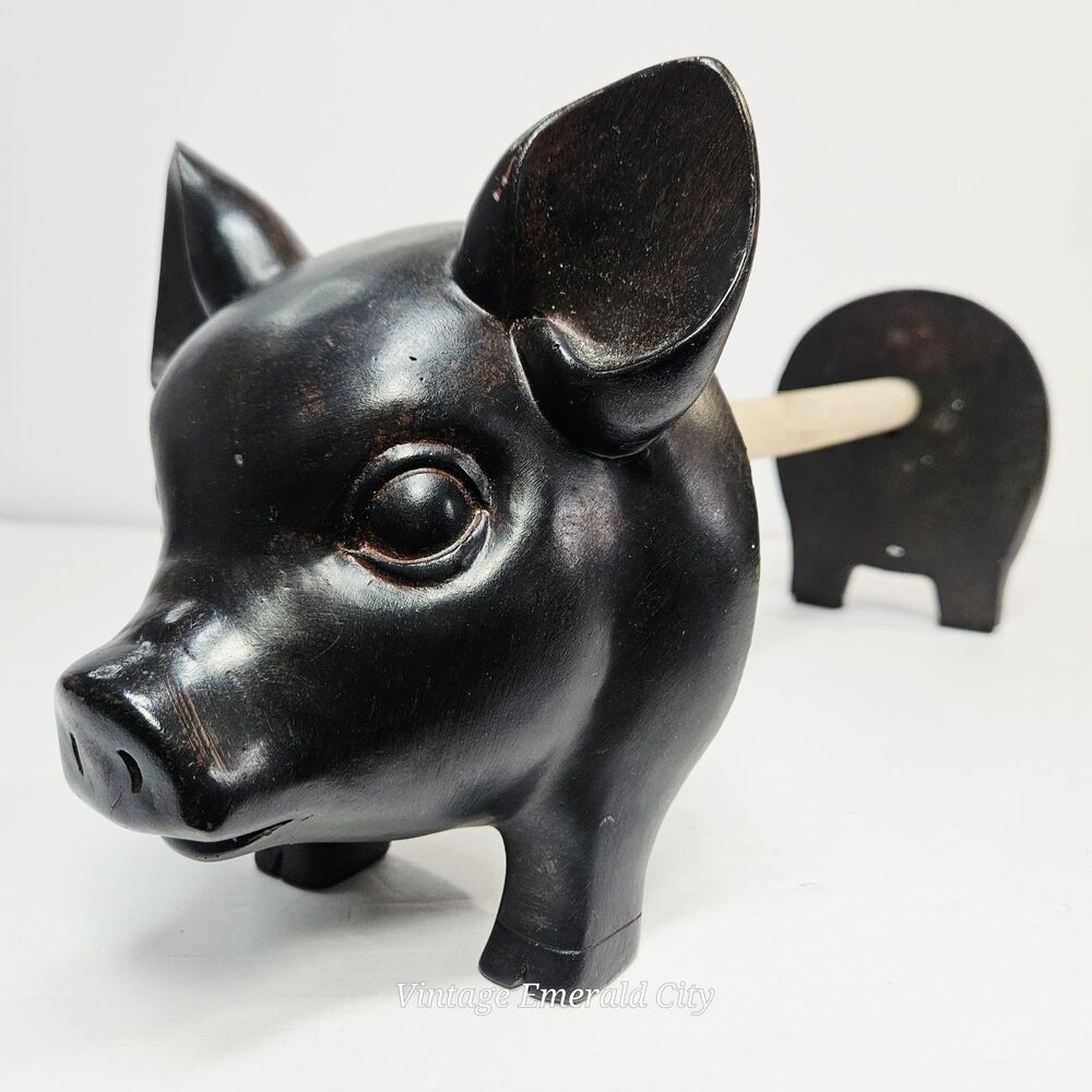 Vtg Pig/ Pork 3D Wooden Paper Towel Holder Farm Country Kitchen Cottage Decor